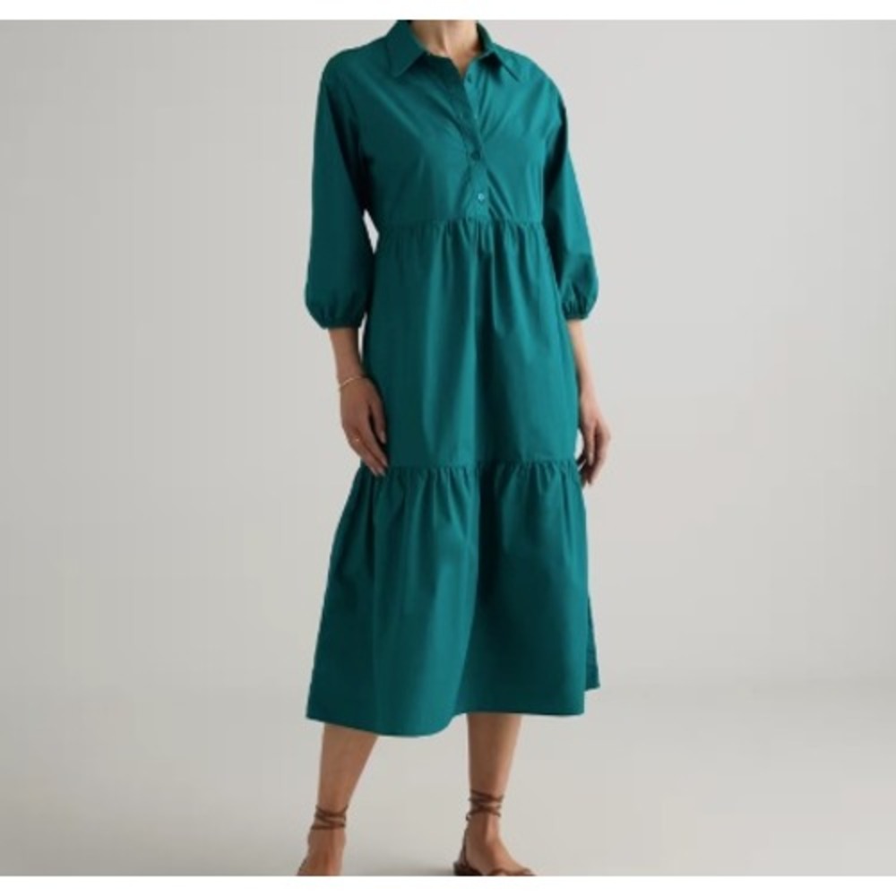 Quince Women's 100% Organic Cotton Poplin Midi Tunic Dress Size M Minimalist